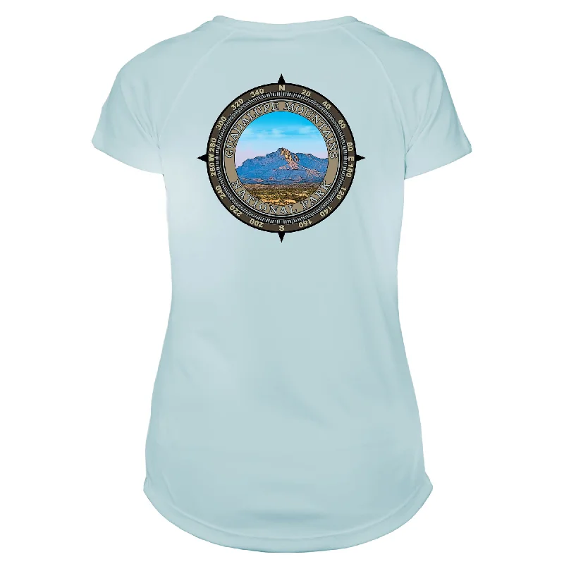Retro Compass Guadalupe Mountains Microfiber Short Sleeve Women's T-Shirt-- Chenille Brocade Lace Retro Compass Guadalupe Mountains Microfiber Short Sleeve Women's T-Shirt-- Chenille Brocade Lace