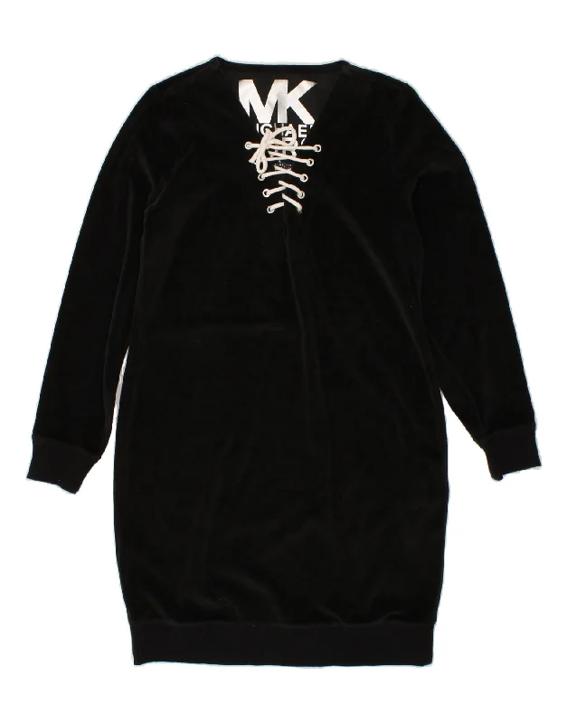 MICHAEL KORS Womens Sweatshirt Jumper Dress UK 10 Small Black Cotton Hoodie with Rolled Sleeves Casual Relaxed MICHAEL KORS Womens Sweatshirt Jumper Dress UK 10 Small Black Cotton Hoodie with Rolled Sleeves Casual Relaxed