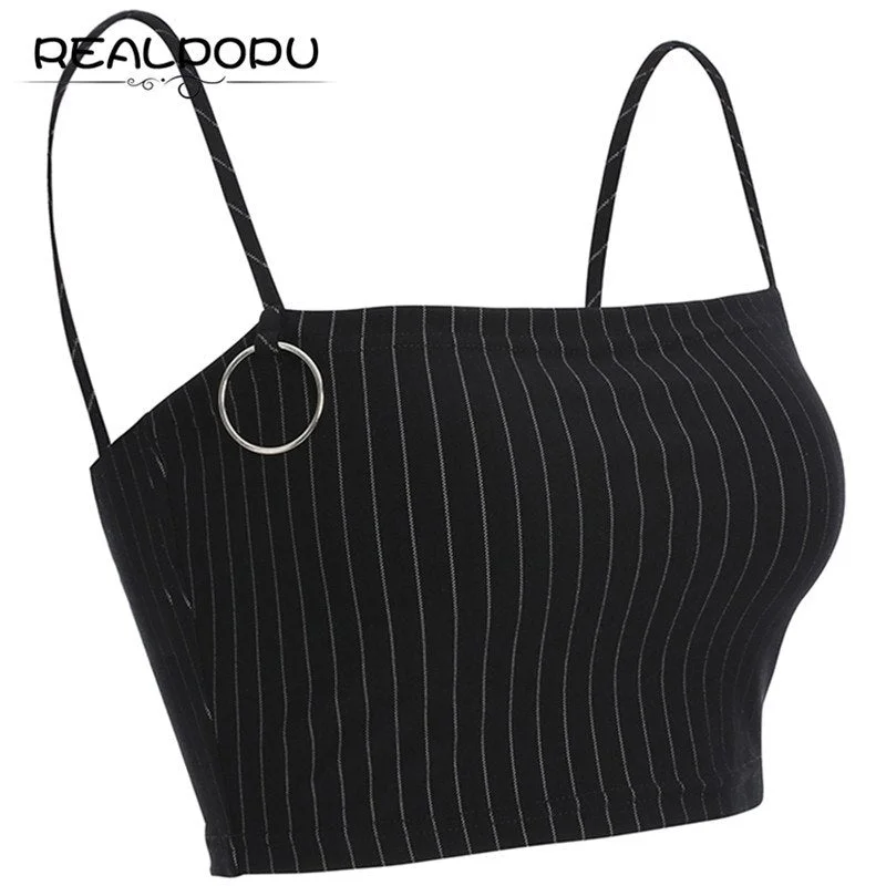 Realpopu Casual Striped Camisole Fem Slash Neck Ladies Streetwear Crop Top Chic Ring Straps Bodycon Black Skinny Camis Summer Chenille Brocade Lace Realpopu Casual Striped Camisole Fem Slash Neck Ladies Streetwear Crop Top Chic Ring Straps Bodycon Black Skinny Camis Summer Chenille Brocade Lace