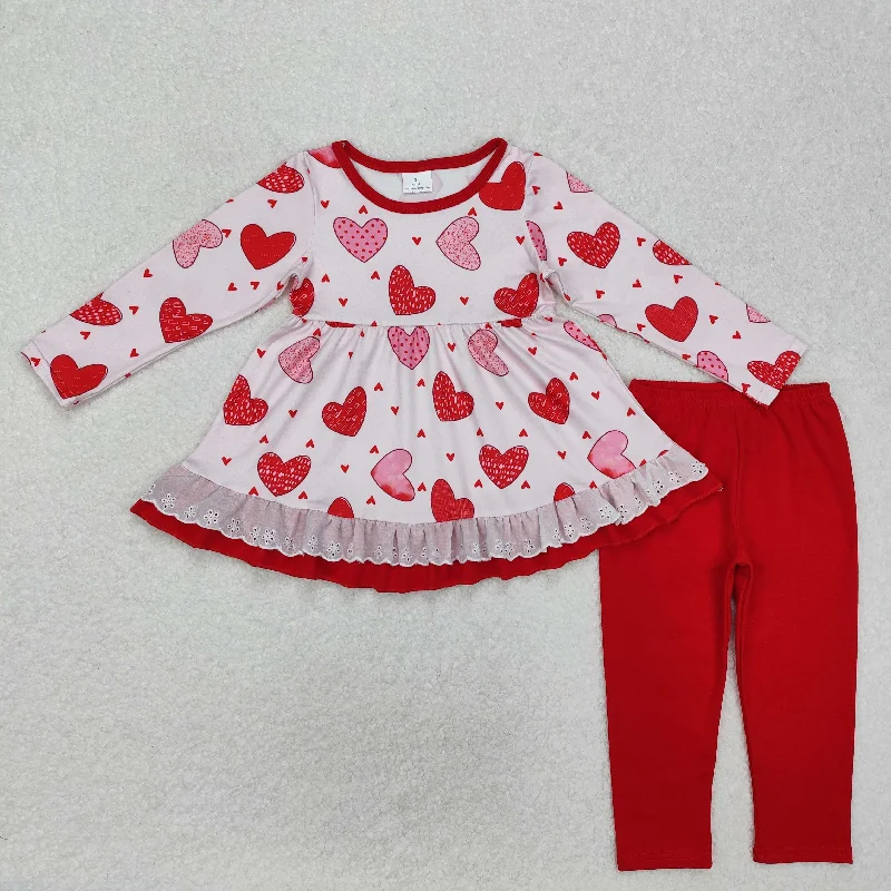 RTS Baby Girl Long Sleeves Valentines Hearts Tunic Red Legging Clothes Set Elegant Textured Leggings RTS Baby Girl Long Sleeves Valentines Hearts Tunic Red Legging Clothes Set Elegant Textured Leggings