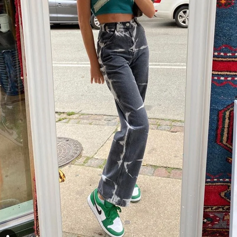 Women's High Waist Tie Dye Casual Jeans Vintage Straight Slim Denim Pants Korean Trousers Jeans Femal Streetwear Trousers Timeless Classic Women's High Waist Tie Dye Casual Jeans Vintage Straight Slim Denim Pants Korean Trousers Jeans Femal Streetwear Trousers Timeless Classic