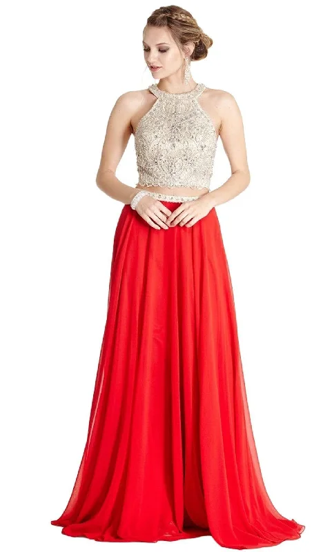 Trevi Collection L1809 - Beaded Embroidered Crop Top Two Piece Gown Handmade Hand-knitted Hand-woven Trevi Collection L1809 - Beaded Embroidered Crop Top Two Piece Gown Handmade Hand-knitted Hand-woven